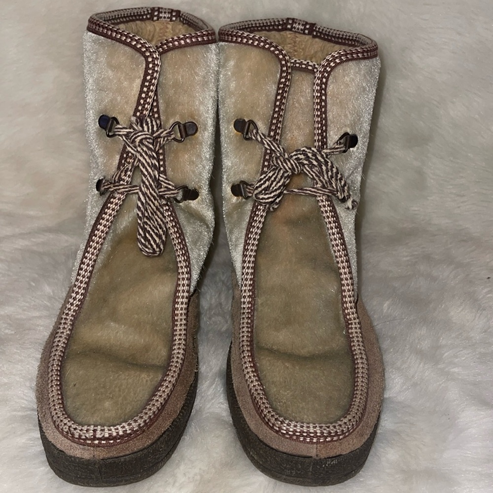 Vintage leather and faux seal fur winter boots